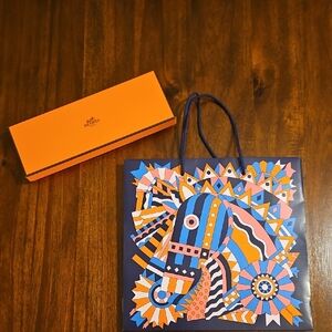 Hermès Blue and Multicolor Gift Bag and Gift Box